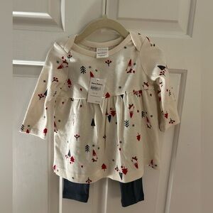 Hanna Andersson Cream & Red Baby Outfit/dress with leggings 100% Organic Cotton